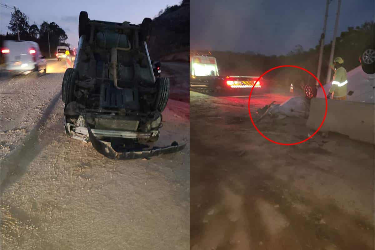 Carro Capota De Madrugada Na Lívio Tagliassachi  Em São Roque Após Acidente Com Boi Branco