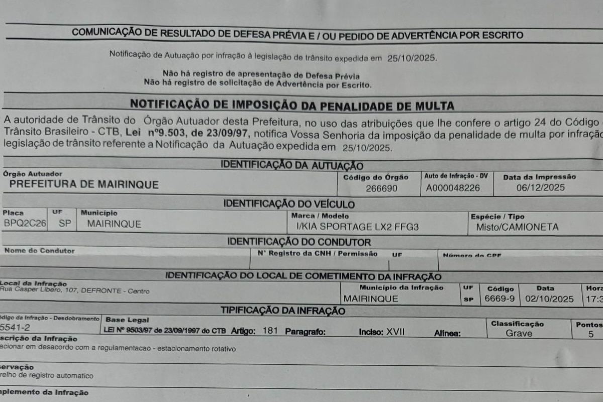 Morador Leva Duas Multas De Trânsito Em Mairinque E Fala Da Dificuldade De Recorrer