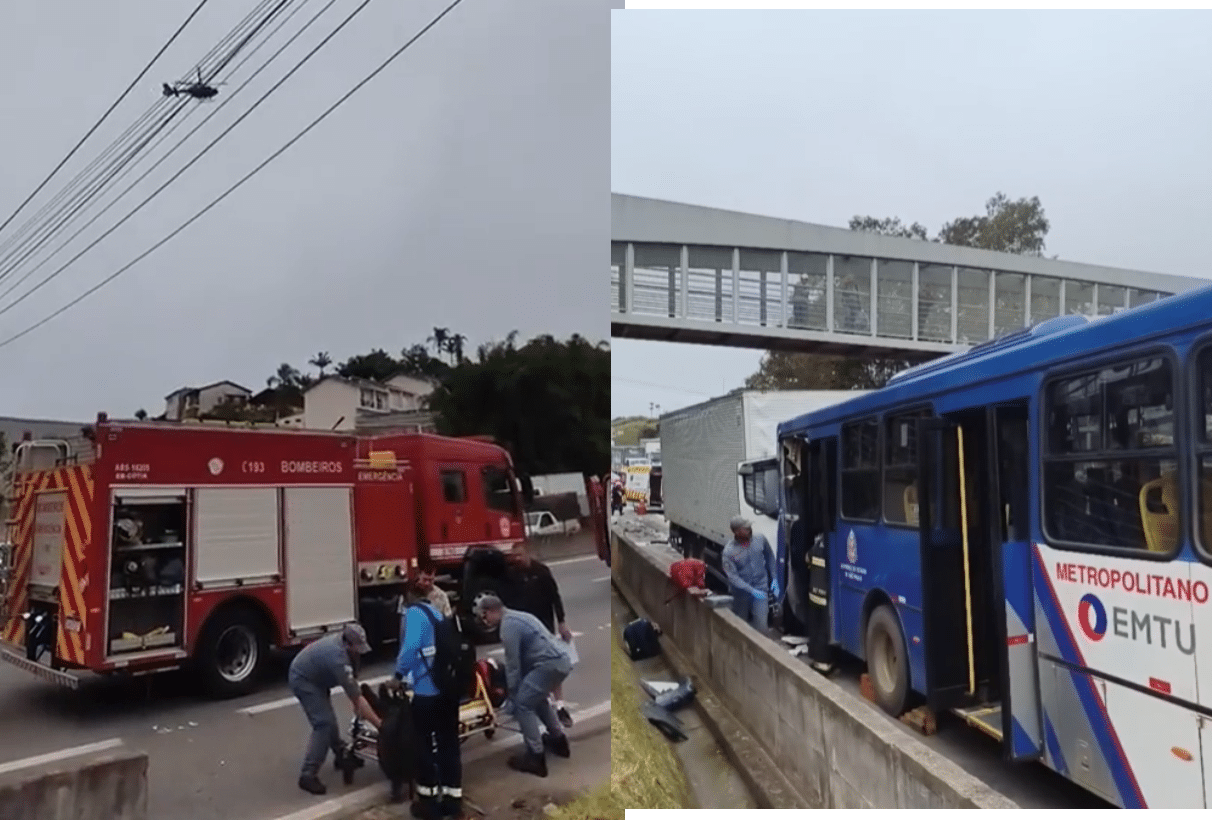 Colisão Entre Caminhão E Ônibus Trava O Trânsito Na Raposo Tavares, Em Cotia